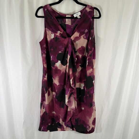 LOFT Knee Length Dress Women's 12 Pink Purple Floral Lightweight Zip Back - Picture 1 of 10